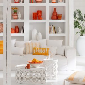 J-Line kussen Hola Getuft – katoen – oranje/wit