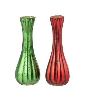 J-Line vaas Soliflore – verre – rood/groen – large – 2 stuks