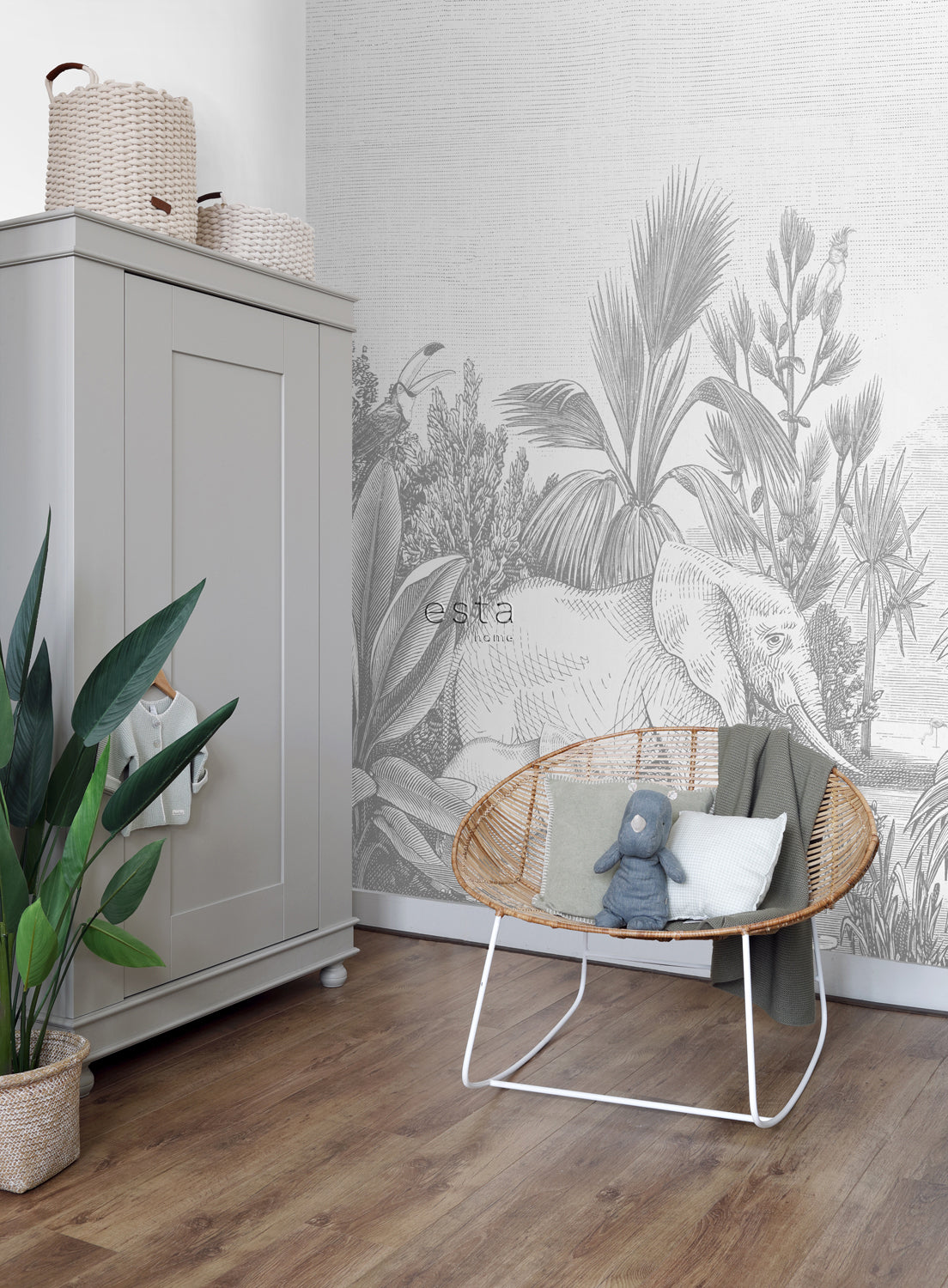 ESTAhome fotobehang jungle-motief grijs - 300 x 279 cm - 159061