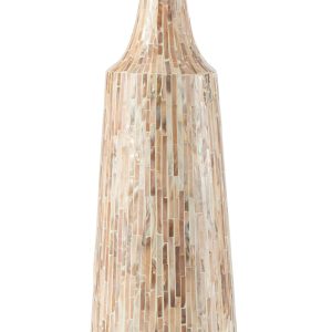 J-Line vaas Nuye Fles – schelpen/papier – beige – 72 cm hoog