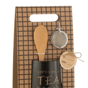 J-Line theemok + lepel + theebal 'Tea break' – keramiek – zwart – gift