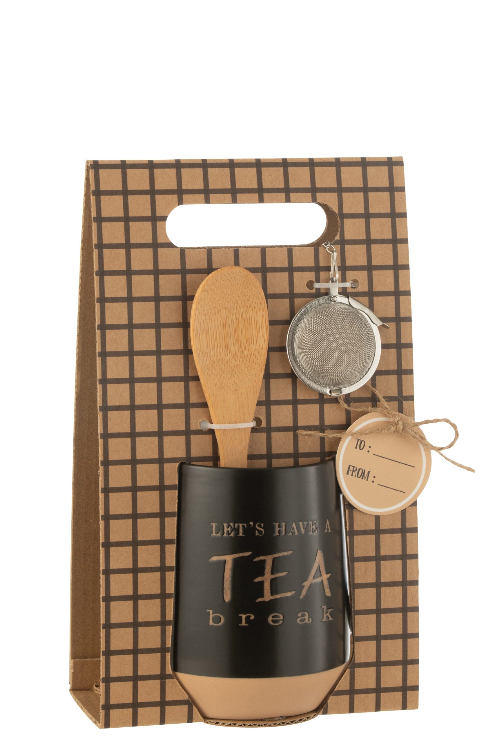J-Line theemok + lepel + theebal 'Tea break' - keramiek - zwart - gift