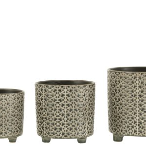 J-Line bloempot Bloem – keramiek – grijs-blauw – Ø 16.5 cm