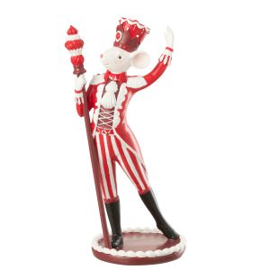 J-Line decoratie Muis Circus + cake – polyresin – kerstrood/wit