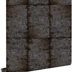 ESTAhome behang zinken platen bruin zwart en grijs – 53 cm x 10.05 m – ESTAhome behang zinken platen bruin zwart en grijs – 53 cm x 10.05 m –