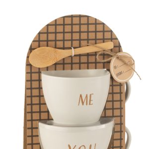 J-Line kop You & Me + lepel – keramiek – wit – giftbox van 2 stuks