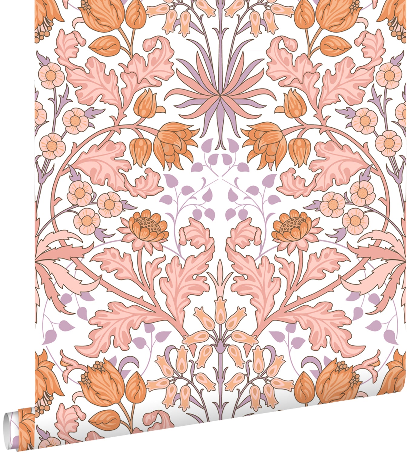 ESTAhome behang vintage bloemen in art nouveau stijl roze, oranje en p