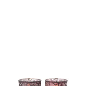 J-Line windlicht Bloemen – glas – paars/zilver – small – 2 stuks