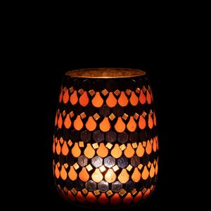 J-Line windlicht Mozaiek Druppel – glas – oranje/blauw – medium J-Line windlicht Mozaiek Druppel – glas – oranje/blauw – medium