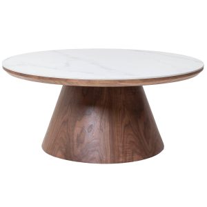 Giga Meubel Salontafel Alba – Rond Walnoot Hout/Keramisch – 80x80x35cm