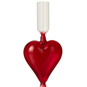 J-Line kaarshouder Hart – glas – transparant/rood