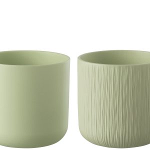 J-Line bloempot Gen – keramiek – pistache – XL – 2 stuks – Ø 20.5 cm