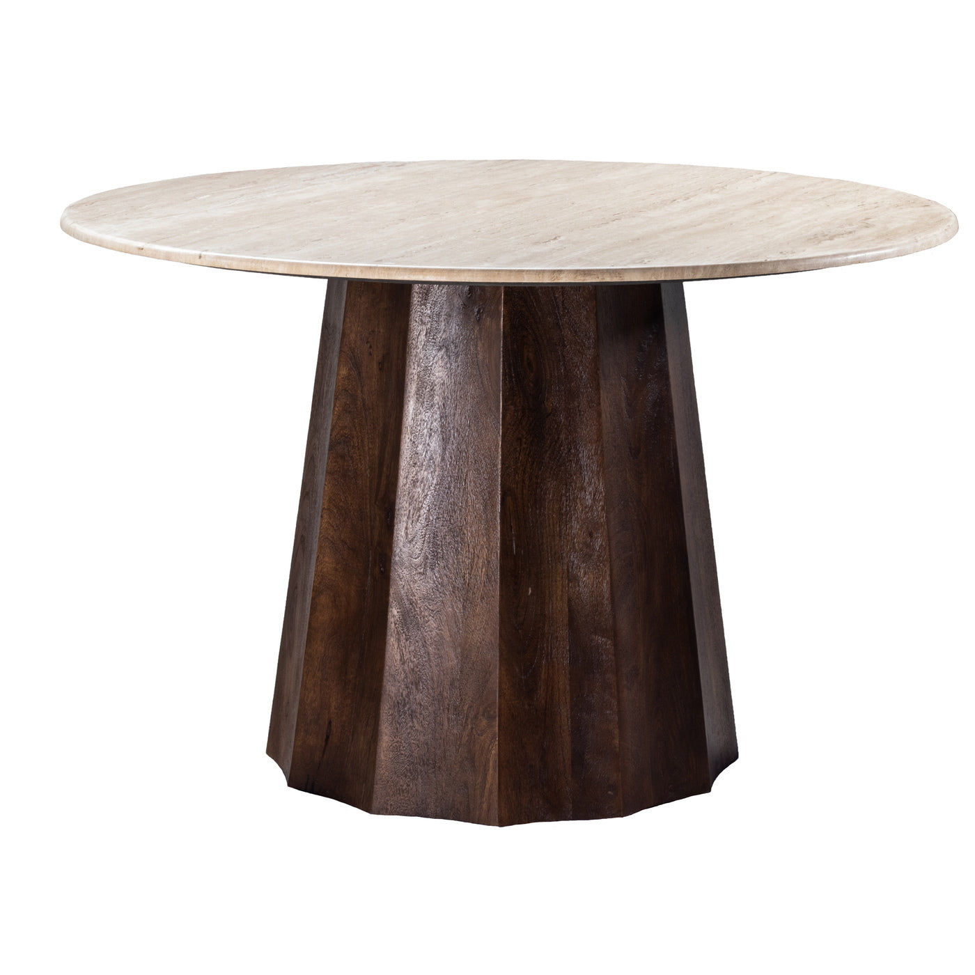 Giga Meubel Eettafel Lucio - Rond Bruin Hout/Travertin - 150x150x76cm
