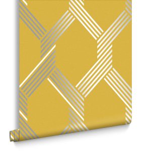 Graham & Brown Vliesbehang – Vector Lemon Silver – 10mx52cm