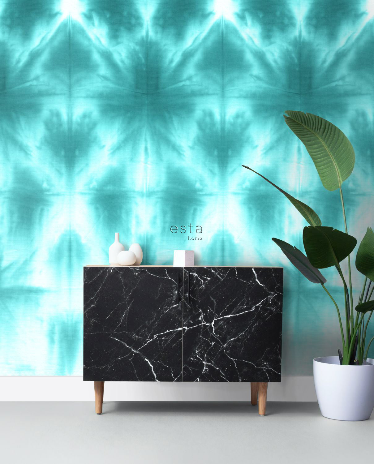 ESTAhome fotobehang wandvullend tie-dye shibori motief intens turquois