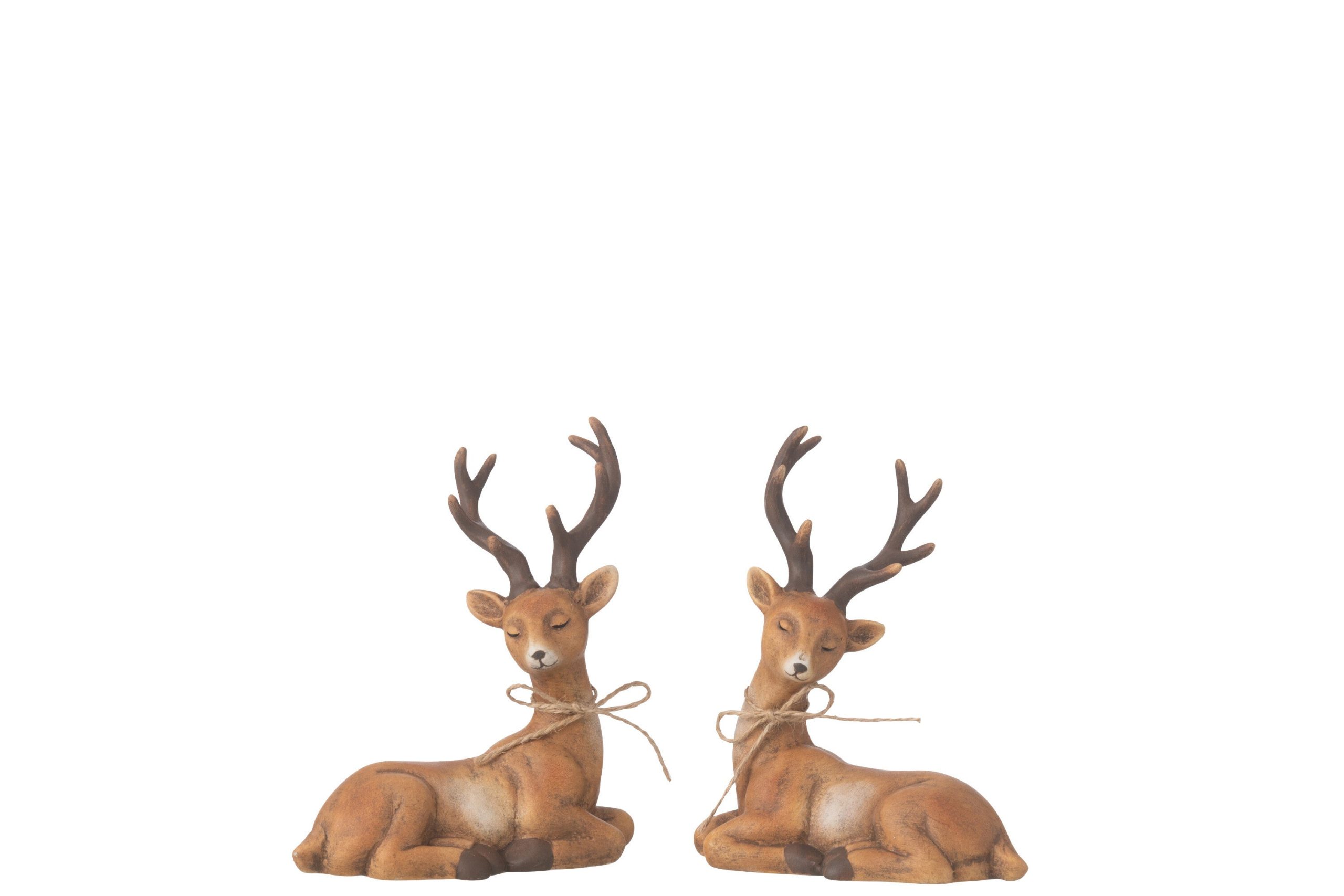 J-Line decoratie Rendier Liggend - porselein - bruin - 2 stuks