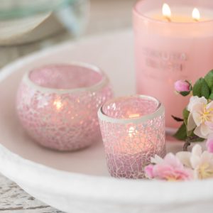 J-Line theelichthouder Mozaiek Recht – glas – roze – 6 stuks