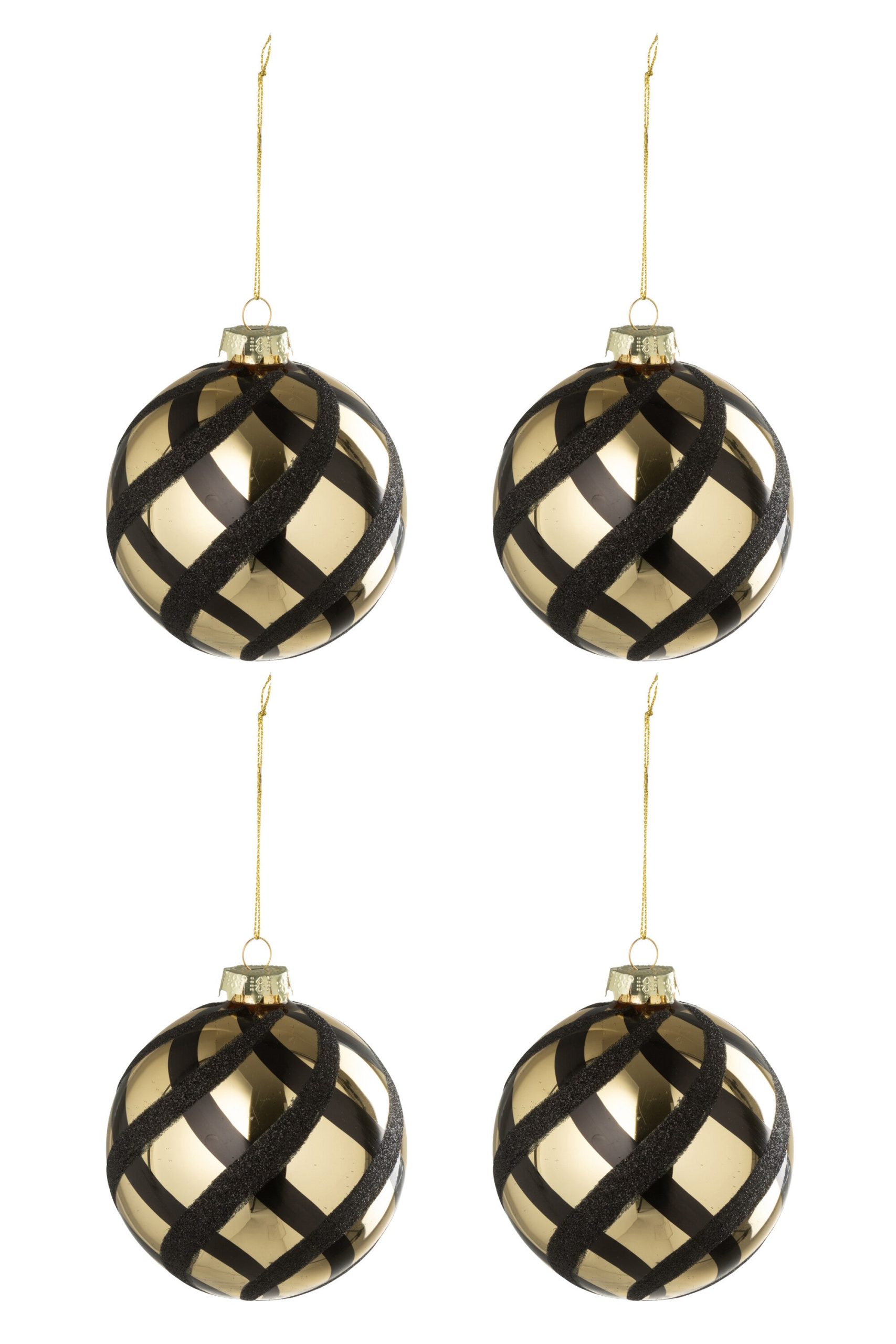 J-Line kerstbal Geruit - glas - goud/zwart - doos van 4