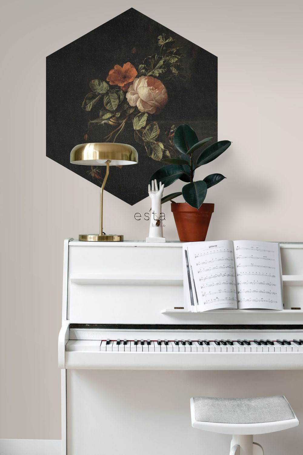 ESTAhome muursticker bloemstilleven donker rood en zwart - 70 x 81 cm