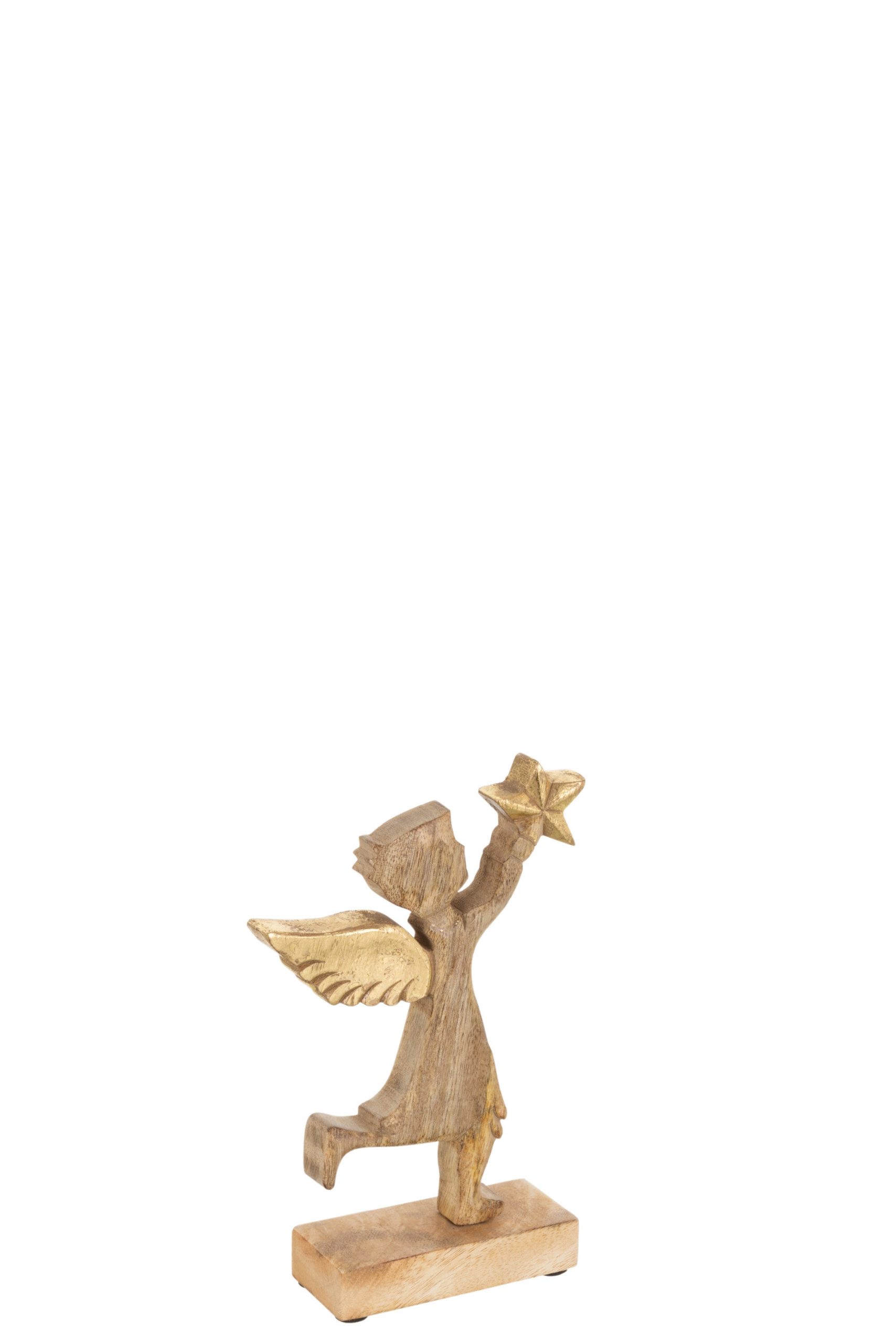 J-Line figuur Engel + Ster - hout/aluminium - naturel/goud - small