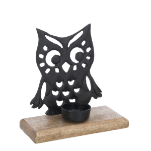 J-Line kaarshouder Uil – aluminium/hout – zwart – small