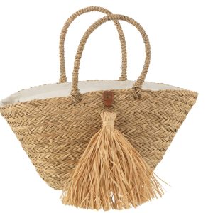 J-Line strandtas Kwasten – zeegras/raphia – naturel