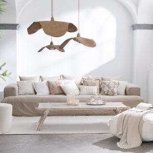 J-Line kussen Bloemen/Bladeren – katoen – taupe/beige