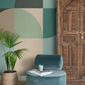 ESTAhome fotobehang cirkels in Bauhaus stijl petrolgroen, mintgroen en