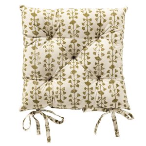 FRANCINE – stoelkussen 40×40 cm – bladmotief – met striklinten – Green FRANCINE – stoelkussen 40×40 cm – bladmotief – met striklinten – Green