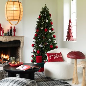 J-Line kussen Rechthoek Joyful – fluweel – rood/wit