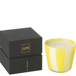 J-Line geurkaars Noa Strepen – Yashioka Gardenia – glas – geel – small