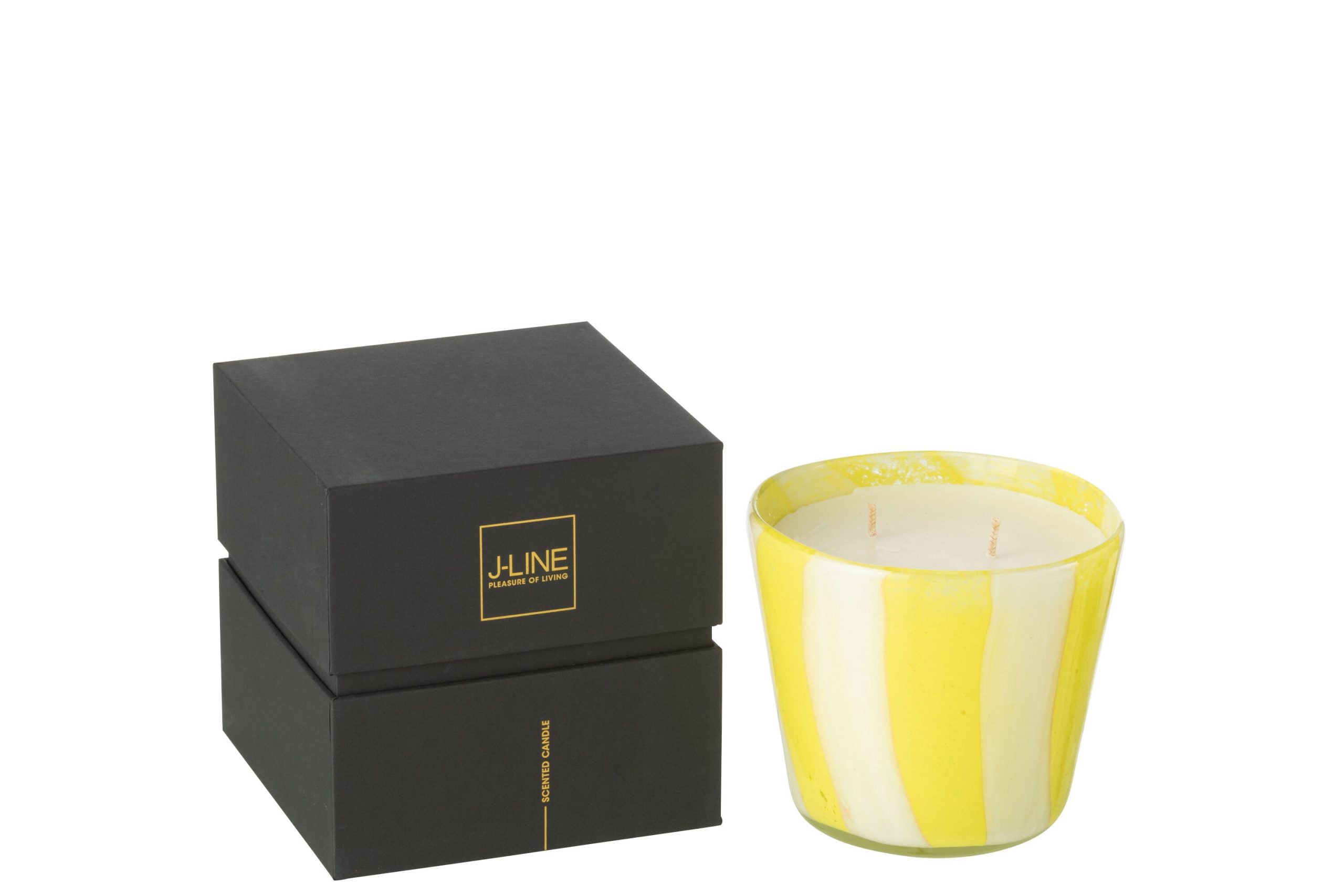 J-Line geurkaars Noa Strepen - Yashioka Gardenia - glas - geel - small