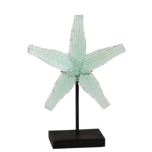 J-Line decoratie Zeester Op Voet – gerecycleerd glas – transparant – l