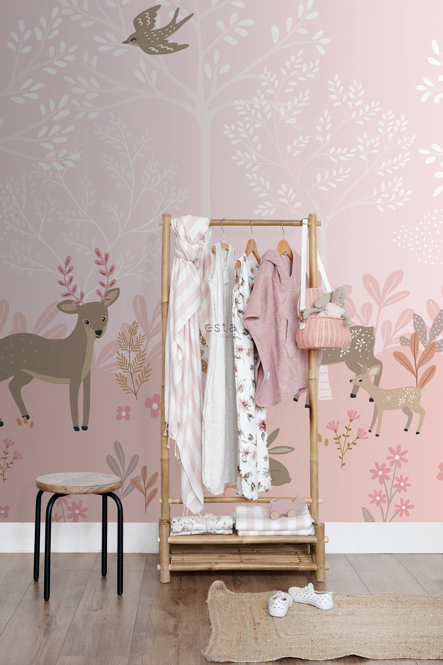 ESTAhome fotobehang hertjes roze - 250 x 279 cm - 159261