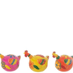 J-Line decoratie Kip Bloemen – polyresin – mix – medium – 3 stuks
