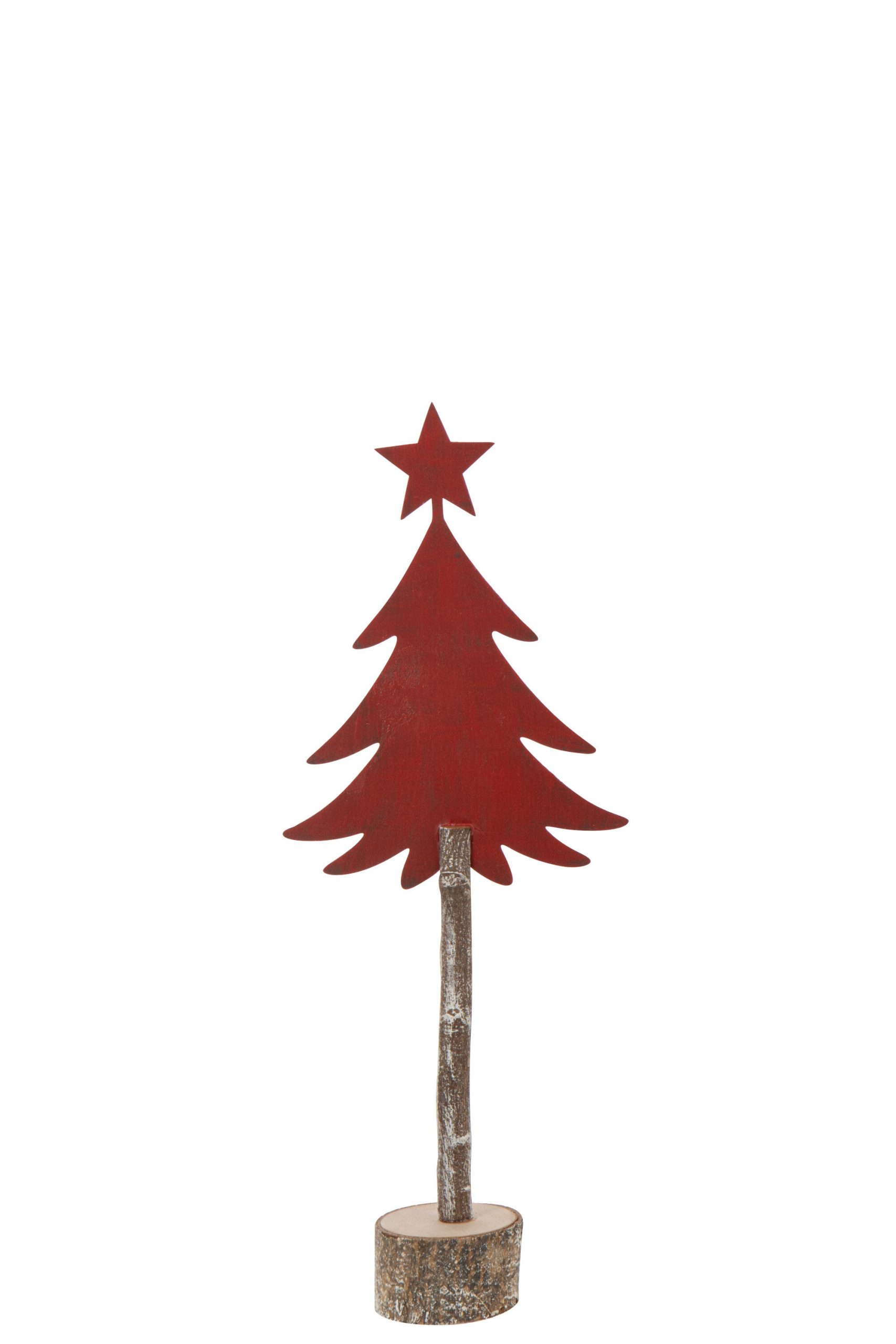 J-Line decoratie Kerstboom + Ster - ijzer/hout - rood - small