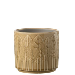 J-Line bloempot Blad – keramiek – beige – medium – 2 stuks – Ø 14 cm