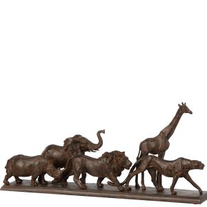 J-Line decoratie 5 Dieren Op Een Rij – polyresin – bruin – small