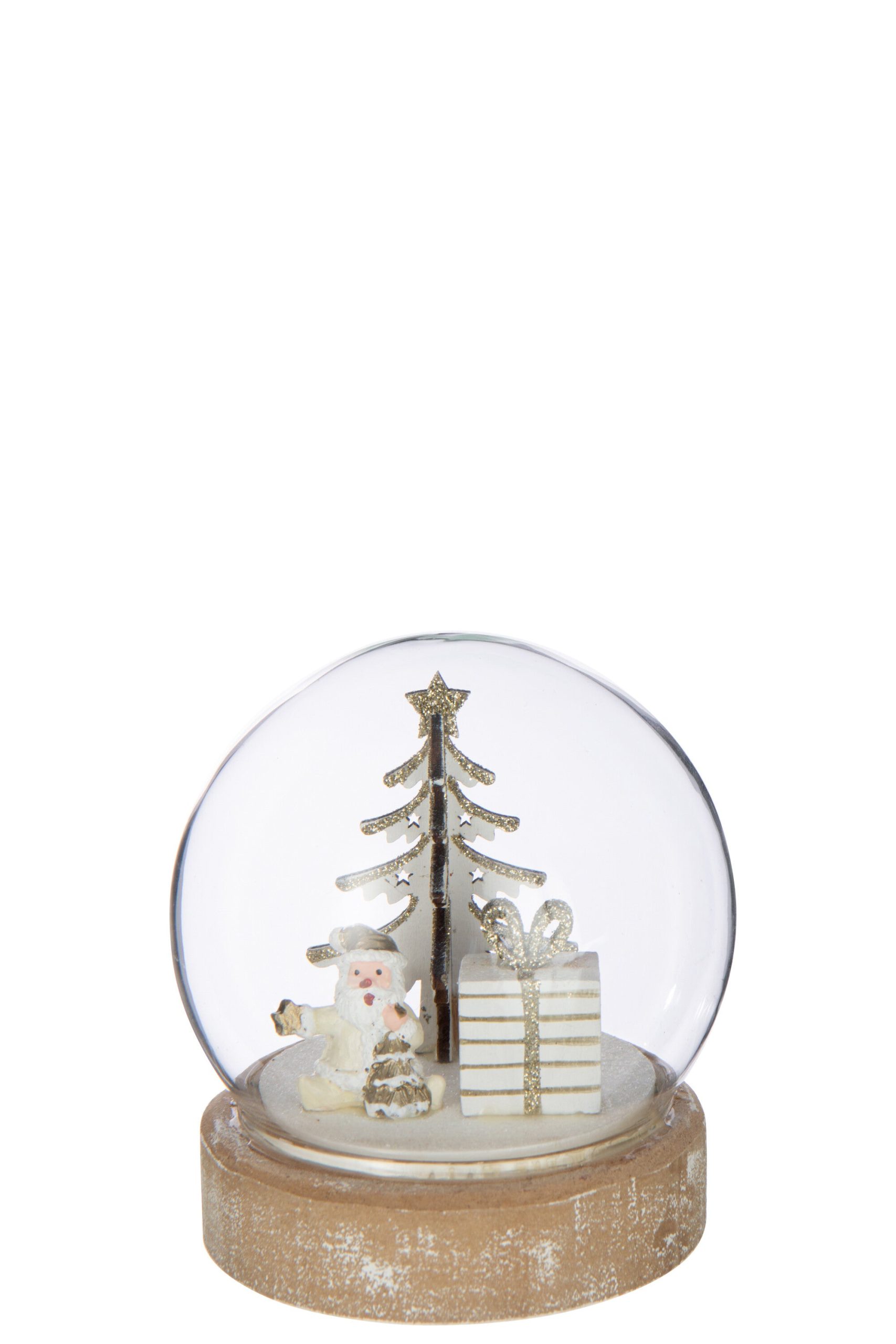J-Line waterbal Kerstman - multiplex - wit/goud - LED lichtjes