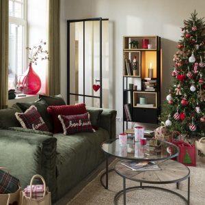 J-Line kussen Ruit Famille – polyester – rood/groen