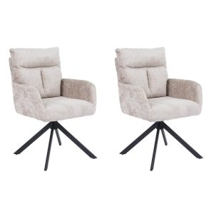 Home Deluxe ALUNA chenille eetkamerstoel met armleuningen – set van 2