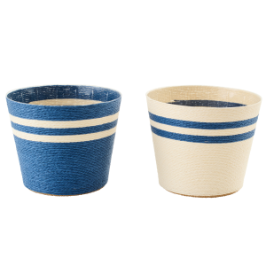 J-Line bloempot Gestreept – papier – wit/blauw – extra large – set van