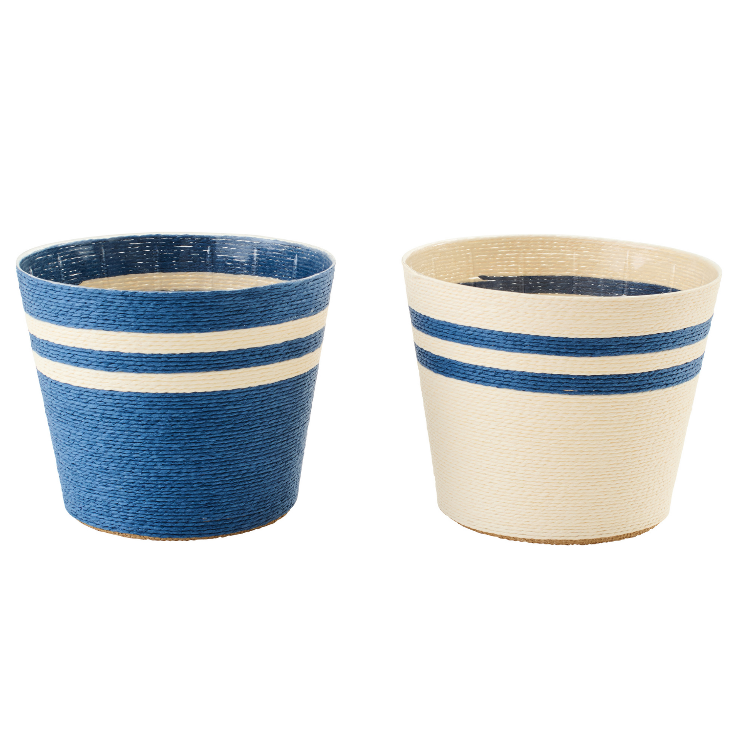 J-Line bloempot Gestreept - papier - wit/blauw - extra large - set van