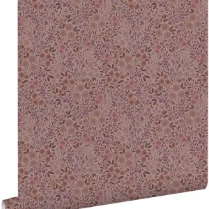 ESTAhome behang bloemetjes oudroze en aubergine paars – 53 cm x 10.05