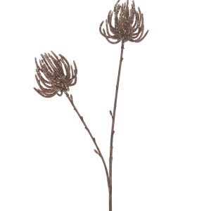 J-Line decoratie tak 2 Bloemen + Glitters – kunststof – bruin – 12 st.