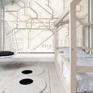 ESTAhome fotobehang metro plattegrond van Londen beige, rood en blauw ESTAhome fotobehang metro plattegrond van Londen beige, rood en blauw