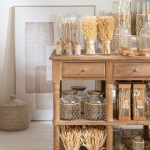 J-Line windlicht Breiwerk – glas/riet – transparant – medium J-Line windlicht Breiwerk – glas/riet – transparant – medium