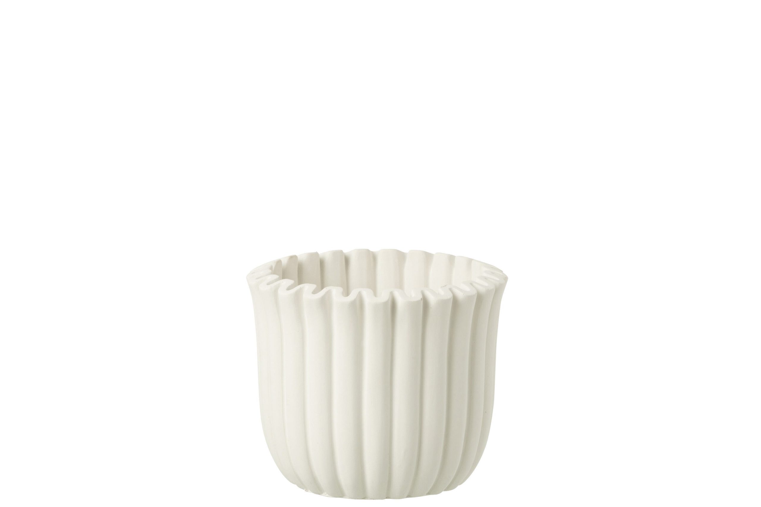 J-Line bloempot Geribbeld - cement - wit - medium