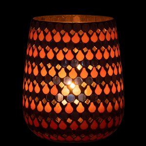 J-Line windlicht Mozaiek Druppel – glas – oranje/blauw – large J-Line windlicht Mozaiek Druppel – glas – oranje/blauw – large