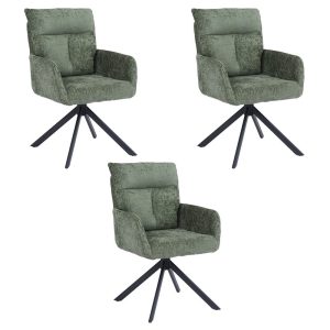 Home Deluxe ALUNA chenille eetkamerstoel met armleuningen – set van 3